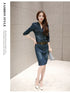 Slimming Women's Denim Dress Medium Length Short Sleeves Smooth Silhouette